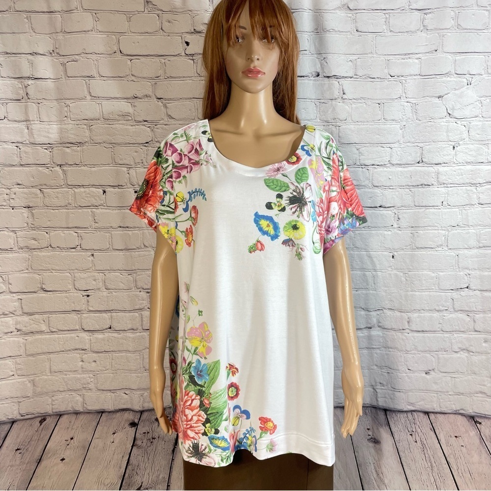 NWT New Jane And Delancey White Floral Print Short Sleeve Top Size 2X